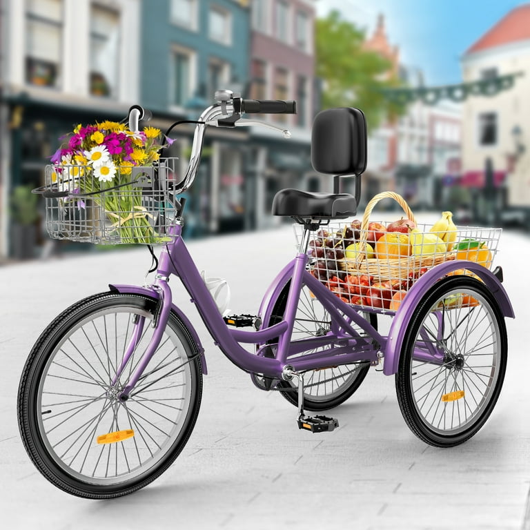 Dextrus Adult Tricycle 24 Inch 3 Wheel Bikes 1 Speed Trike Bike for Adults with Removable Baskets Cruiser Bike for Seniors Women Men Shopping