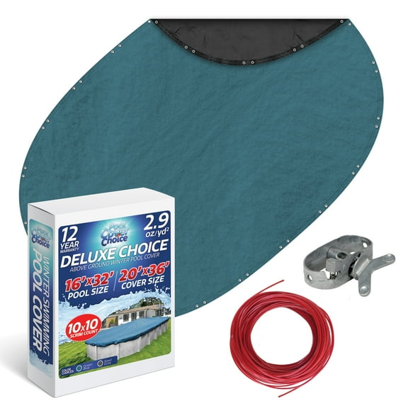 Winter Swimming Pool Cover for 16 ft x 32 ft Aboveground Oval Pool Size, Deluxe Choice Series, Solid Material, Color - Ocean Blue, Pool Cover Choice 581632-4CHOICE