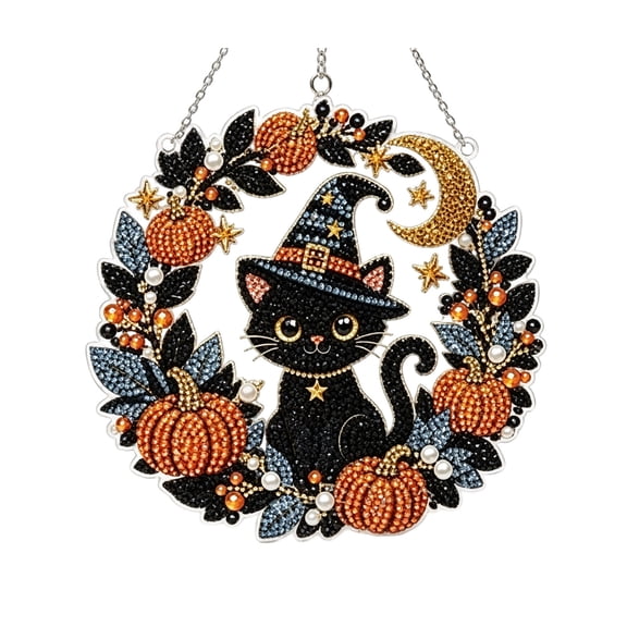 Lazduis Diamond Art Kits for Adults Halloween Cat Painting Kit DIY Bead Art Holiday Wall Decor for Home 7.87 x 7.87IN