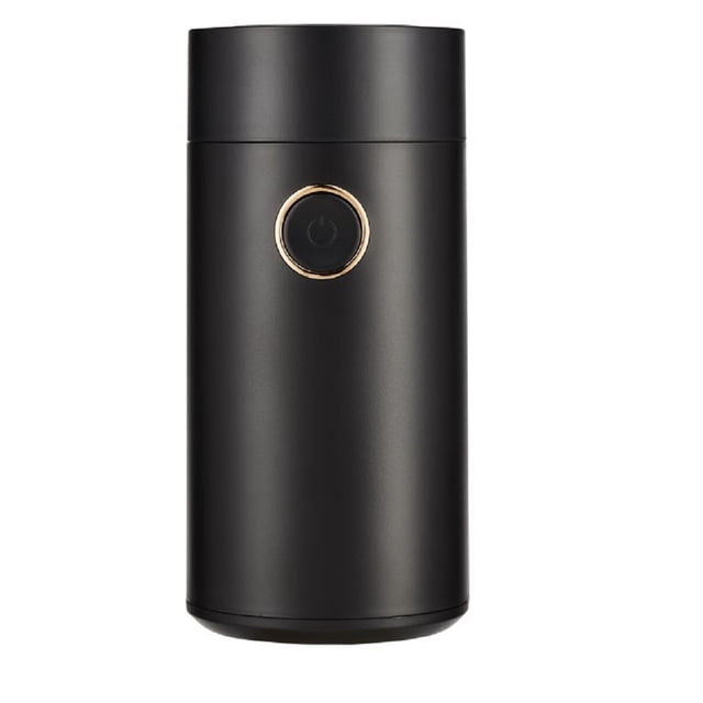 Molinillo de café pequeño/molinillo de especias eléctrico con molinillo eléctrico de hoja de acero inoxidable con cepillo y cuchara para especias, café, nueces, granos (botón dorado)