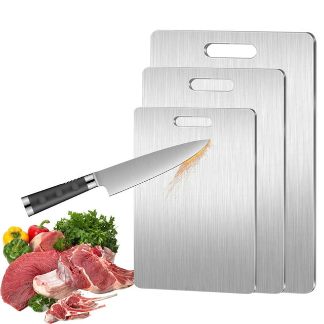 Tabla de cortar de acero inoxidable para cocina 304 Tabla de cortar apta para uso alimentario | Cortadora de carne, frutas y verduras de alta resistencia | Apto para lavavajillas | 2mm de espesor