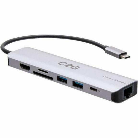 C2G USB-C to HDMI, USB-A, SD Card Reader, Ethernet, and USB-C Mini Docking Station, 4K 60Hz, Gray