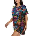 thumbnail image 2 of Fuzoiu Neon Graffiti Urban Art Print Women's Short-Sleeved Pajama Set,Lounge Sleepwear Set,Womens Pajama Sets 2 Piece,Button-Up Top and Shorts with Pockets-Small, 2 of 7
