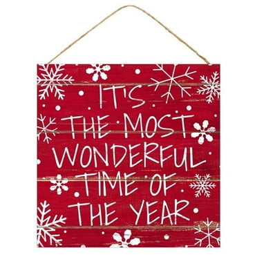 Christmas Wooden Sign: Its the Most Wonderful Time of the Year Snowflakes - 10 Inches x 10 Inches Wall Door Hanger Sign