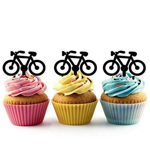 Bicycle Silhouette Acrylic Cupcake Toppers 12 pcs