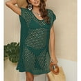 thumbnail image 3 of SWSMCLT Women's Crochet Cover Up Beach Beachwear Light Sun Protection Cover Up Dress V Neck Spring Short Sleeve Dark Green Small-X-Large, 3 of 4