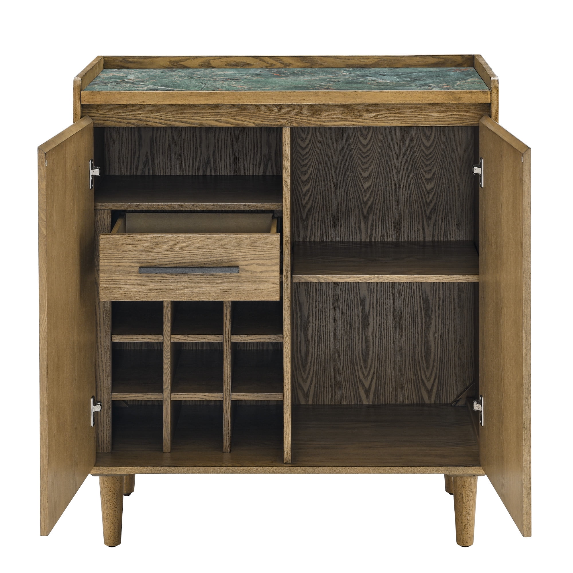 Steve Silver Novato Mid Century Modern 35" Sintered Stone Top Bar Cabinet, Light Chestnut