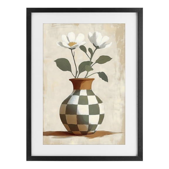Stupell Industries Southwestern Checkboard Green Flower Vase Black Framed Print Under Glass, 14 x 20, by Creative Studio