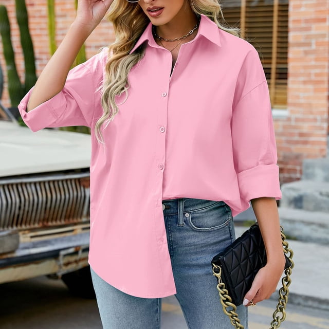 Cárdigan Camisas casuales de mujer Camisas de verano de color sólido de algodón Camisa femenina (Rosa XL) Cgtredaw Rosa T XL para Mujer