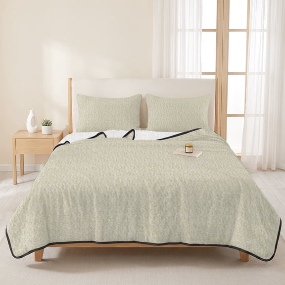 3 Pieces Queen Quilt Set,Vintage Linen Texture Soft Bedding Sets with 1 Quilt & 2 Pillow Shams,Minimalist Solid Color Style Summer Bedspread Lightweight Coverlet Comforter