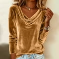 thumbnail image 2 of Lenpel Velvet Tops for Women Plus Size Long Sleeve Cowl Neck Loose Trendy Velour Shirts Dressy Casual Blouses(Yellow,X-Large), 2 of 7
