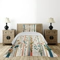 thumbnail image 3 of Ambesonne Botanical Quilted Coverlet 2 Pcs, Woodland Bohemian Stripes, Twin Size, Petrol Blue Salmon White, 3 of 4