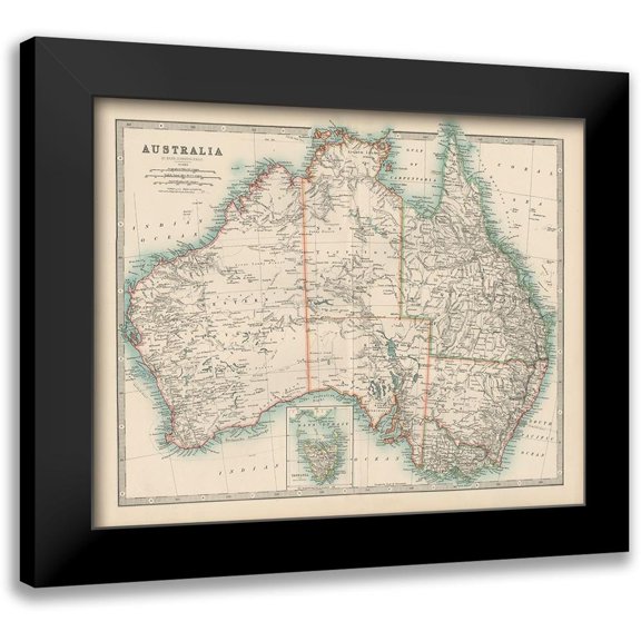 Johnston 14x12 Black Modern Framed Museum Art Print Titled - Johnstons Map of Australia