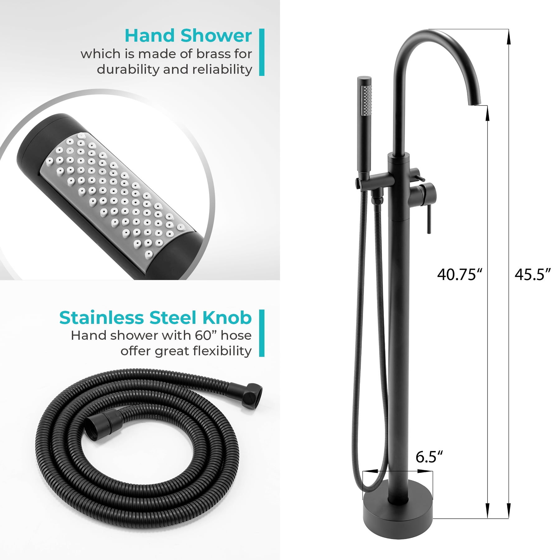 Open Box 1-Handle Freestanding Floor Mount Tub Faucet Bathtub Filler with Hand Shower in Matte Black