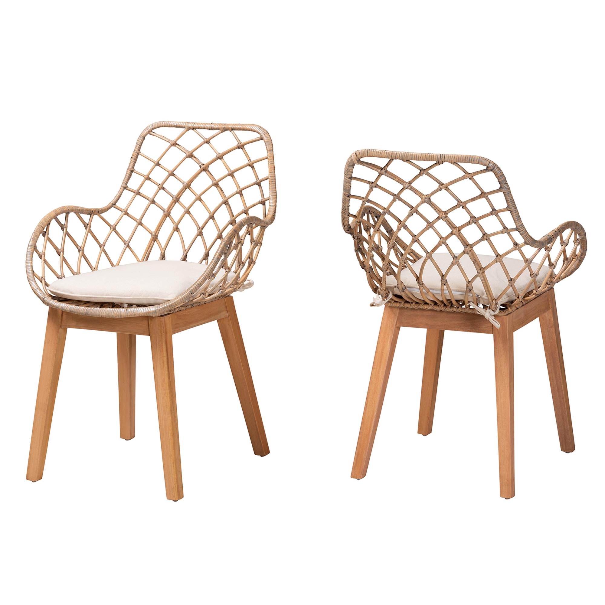 bali & pari Ballerina Rattan BOHO Dining Chairs, Set of 2, Greywash