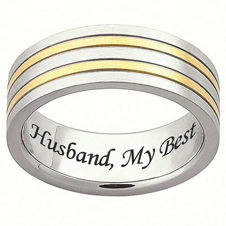Personalized Men's Stainless Steel Striped Message Band