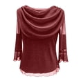 thumbnail image 4 of Elegant T Shirt With Draped Neckline And Sheer Mesh Sleeves Soft Breathable Casual Blouse For Daily Wear, 4 of 4