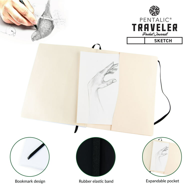  Pentalic Traveler Midnight Sketch Black Paper Journal, 160  Pages, Black (6 x 8) : Office Products