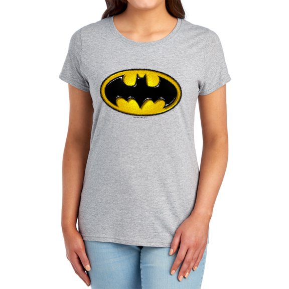 Batman Airbrush Bat Symbol Women's T Shirt, Athletic Heather, Medium