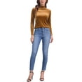 thumbnail image 2 of INSPIRE CHIC Valentine's Day Women's Top Long Sleeve Mock Neck Turtleneck Stretchy Velvet Blouse L Brown, 2 of 6