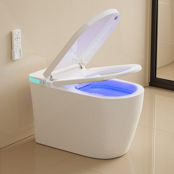 Smart Toilet with Auto Open/Close Lid, Heated Seat, Warm Air Dryer, Adjustable Bidet Wash for Men & Women, Night Light, Foot-Sensing & Power Outage Flush, Wireless Remote, Energy-Saving Mode