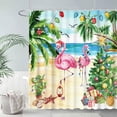 thumbnail image 2 of 72" x 72" Pink Christmas Flamingo Shower Curtain Set with Hooks Tropical Beach Themed Funny Summer Xmas New Year Holiday Home Farmhouse Bathroom Bathtubs Decor Washable Durable Fabric, 2 of 5