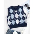 thumbnail image 5 of ZAFUL Women Casual Rib Trim Argyle Crop Sweater Vest Deep Blue S, 5 of 5