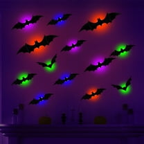 YIKA 2025 New Halloween Stereoscopic Lighted Bats, LED Color Lighted Bats Halloween Decoration, Upgrade LED Glowing Bat Group Hanging Wall Luminous Glow Clings Multipack 24Pcs C