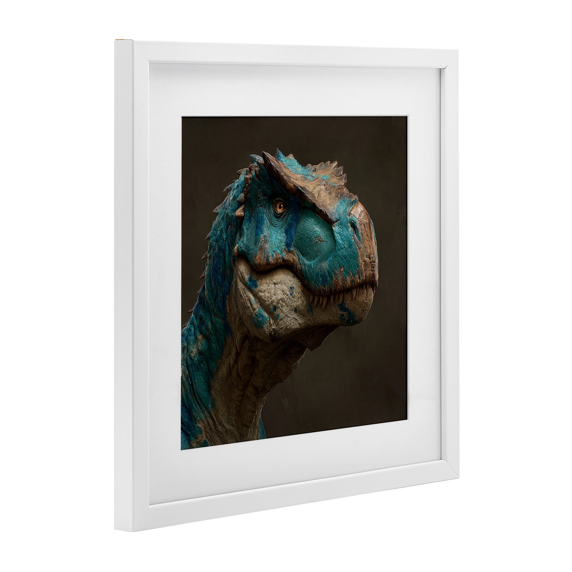 Stupell Industries Cerulean Scaled Dinosaur Detail White Framed Print Under Glass, design by Wumples