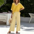 thumbnail image 3 of Bosfbaoi Two Piece Sets for Women V Neck Short Sleeve Top and Striped Wide Leg Pants Casual Womens Summer Outfits, 3 of 7