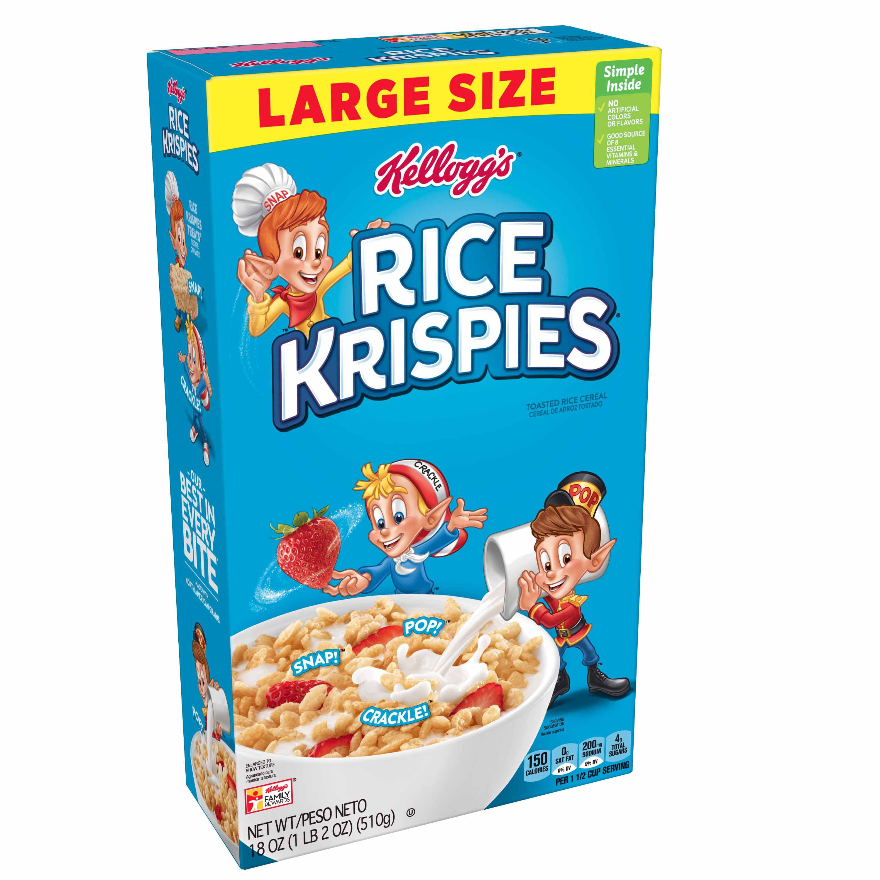 Kellogg's Rice Krispies Breakfast Cereal, Original, Large Size, Fat
