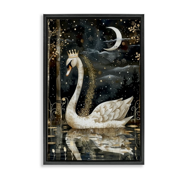 Stupell Industries Regal Swan Moonlight Animals & Insects Painting Black Floater Framed Art Print Wall Art, 17 x 25