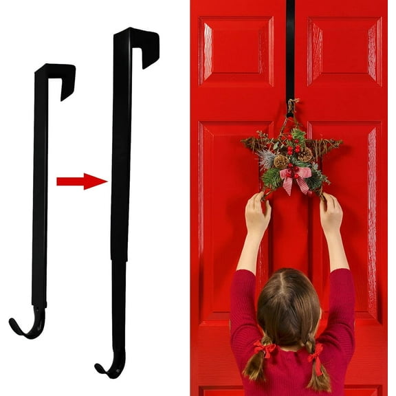 GoXteam Wreath Hanger Adjustable Door Hanger Wreath Hanger for Front Door 15-24inch, Over The Door Wreath Hanger, Hold Up 20lb