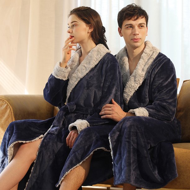 Ropa de dormir de franela agrandada para mujeres invierno hombres coral polar pareja bata de baño otoño e invierno estilo largo grueso