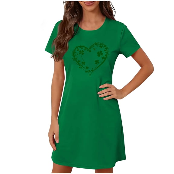 Wensltd Short Sleeve Nightgowns Women St Patricks Day Printed Loose Fit Soft Sleep Dress Casual Comfortable Crew Neck Holiday Sleepwear