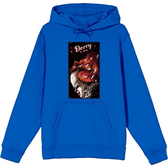 It Chapter 2 Pennywise Derry Fan Poster Adult Blue Long Sleeve Hoodie-Medium