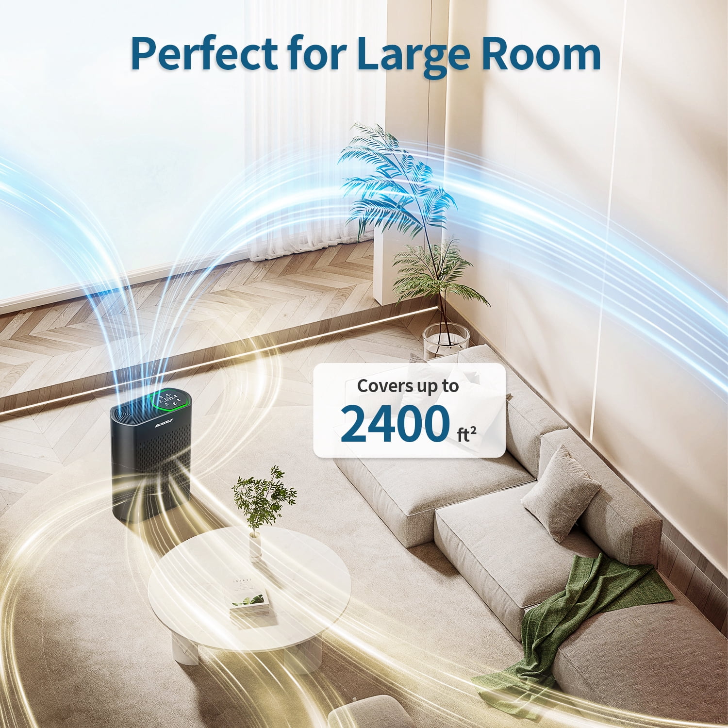 HEPA Air Purifiers for Home Large Room Cover 2400 Ft2,HEPA Air Cleaner with PM 2.5 Display Air Quality Sensors,Black