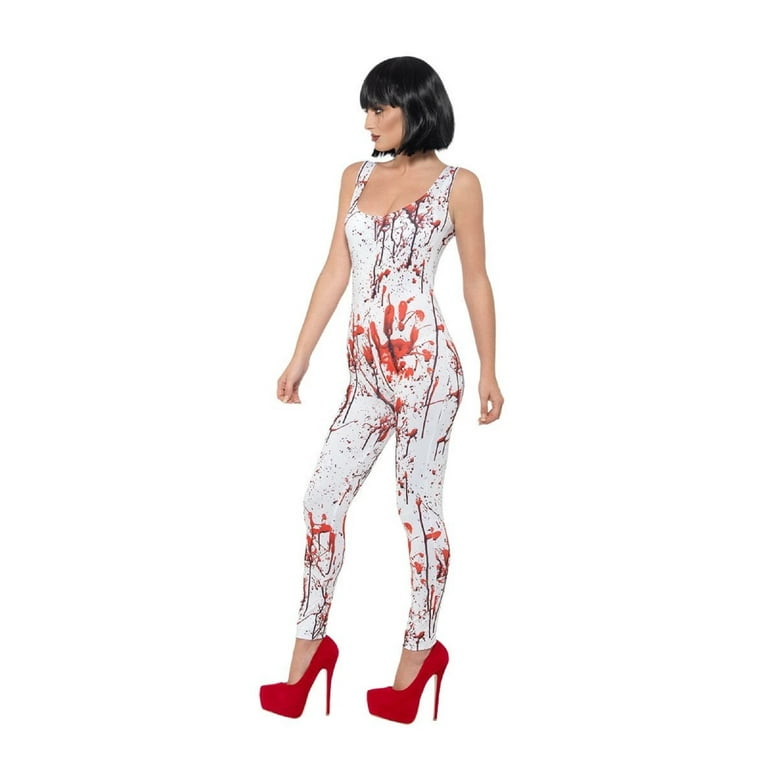 Fever Blood Splatter Costume White & Red Adult Fever Blood Splatter Costume White & Red Adult