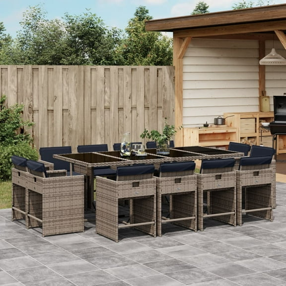 vidaXL 13 Piece Patio Dining Set with Cushions Gray Poly Rattan