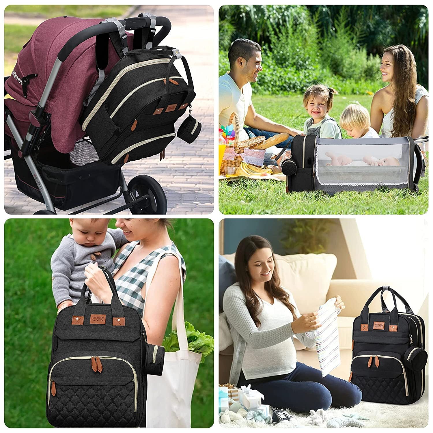 Lamroro Diaper Bag Backpack Foldable Baby Bed, Diaper Changing Station with USB Charging Port, Waterproof Multi-functional Girl Boy Mom Travel Baby