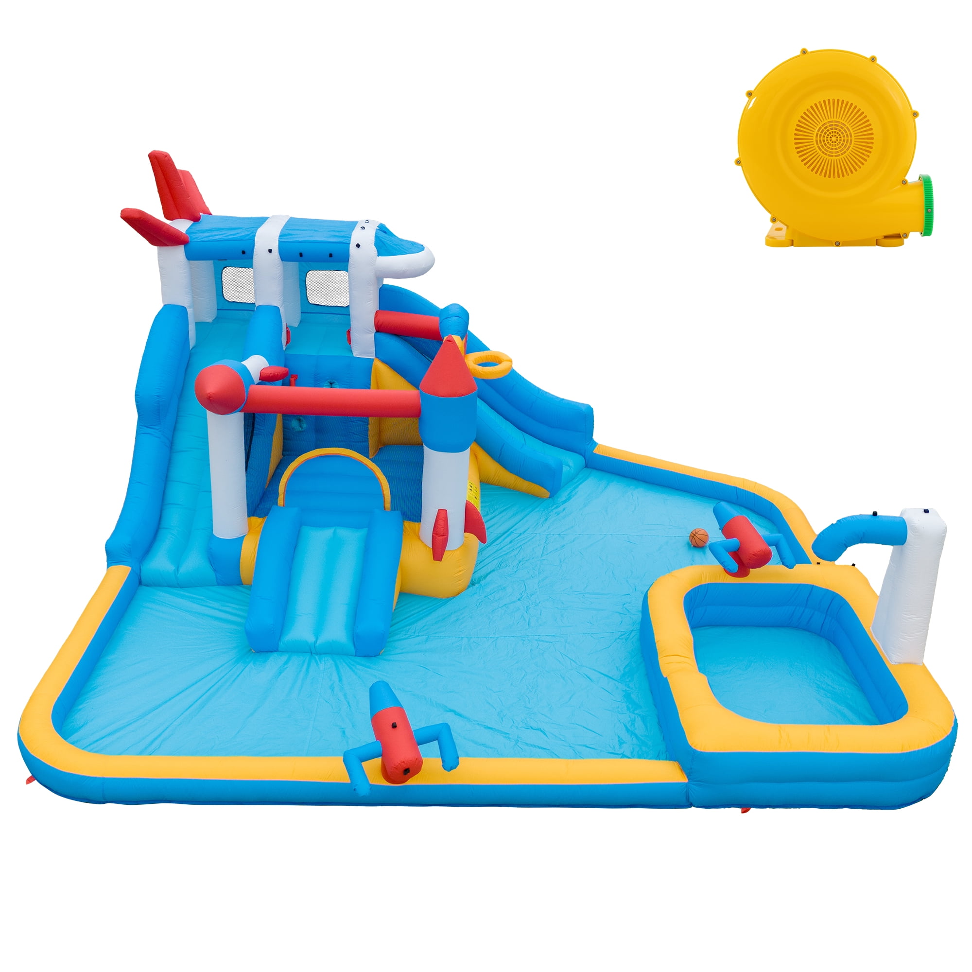 Eclife Inflatable Bounce House Water Slide with Blower, Backyard Water Park Combo with Slides, Splash Pool, Climbing Wall, Obstacle Course, Jumping Area for Indoor Outdoor