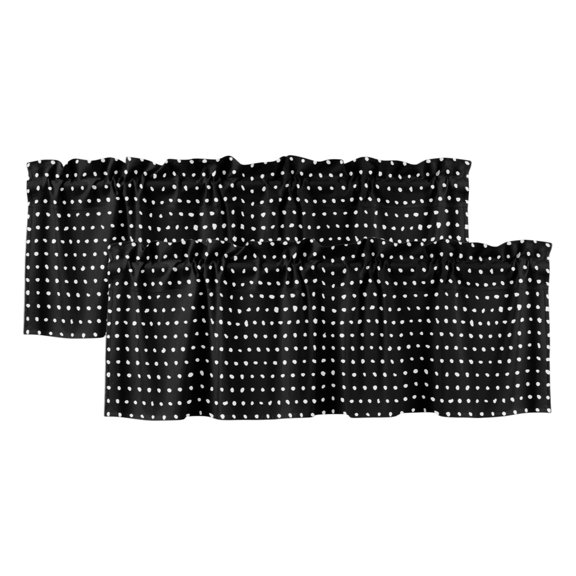 White Dots Valances for Window 2 Pack, Modern Minimalist Black Background Rod Pocket Curtains Valances Light Filtering Short Curtains for Kitchen Bedroom Bathroom 42 x 12 Inch
