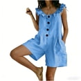 thumbnail image 4 of Yteetum Women's Cotton Short Jumpsuits Summer Oversized Crewneck Ruffle Sleeveless Rompers Casual Solid Loose Fits Lightwieght Comfy Travel Vacation Overalls, 4 of 8