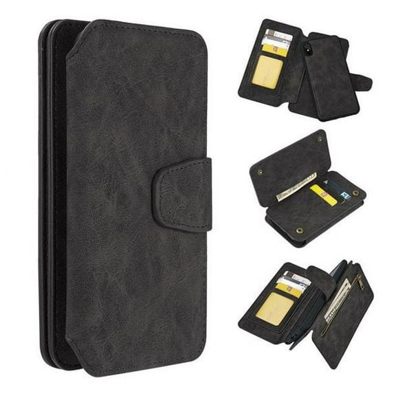 GSA Luxury Leather Flip Wallet Case For iPhone XS Max (6.5") - Black