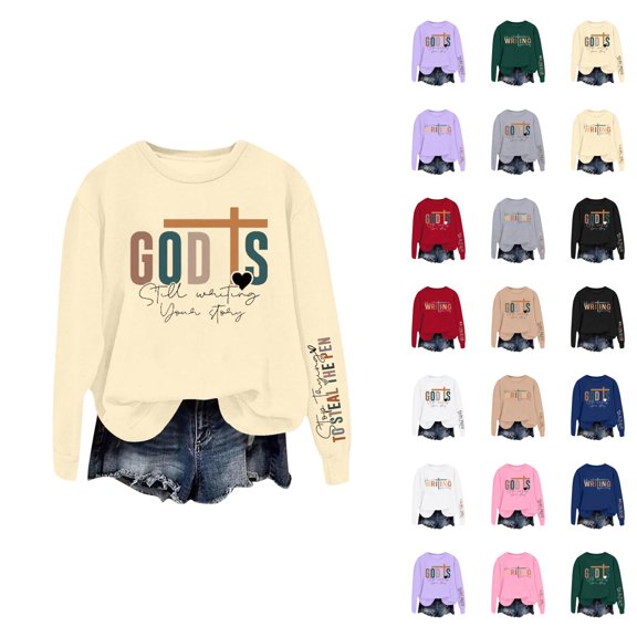 Christian Sweatshirts for Women 2025 Long Sleeve Crewneck Bible Verse Sweatshirt Pullover Tops Fall Winter Outfits