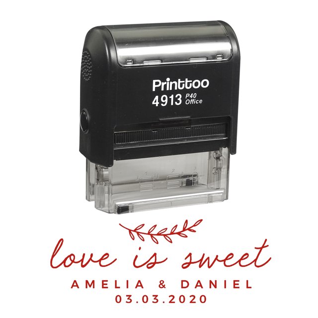 Printtoo Personalized Red Self Inking Love Is Sweet Stamp Custom Wedding Favor Rubber Stamper-58 x 22 mm