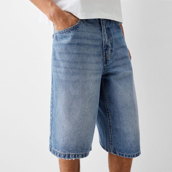 Men's Baggy Jean Shorts Loose Fit Jorts Y2K Streetwear Denim Shorts Blue S