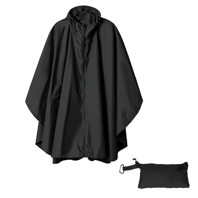 Unisex Solid Color Hooded Zippered Poncho Shawl