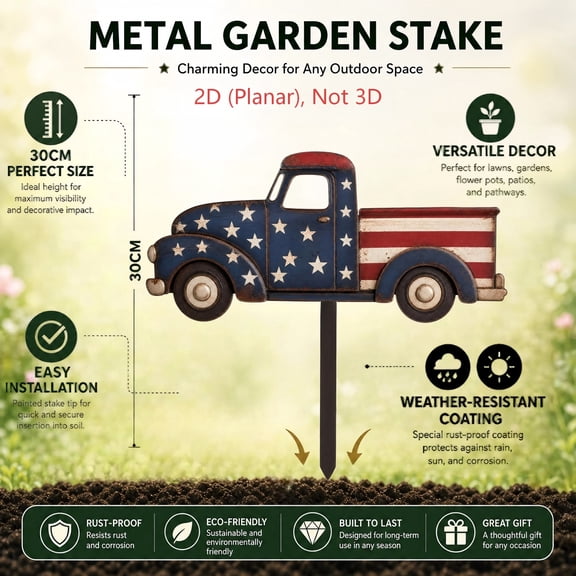 BGZLEU Patriotic Garden Stake,Red White and Blue Metal Yard Signs,12" Tall Patriotic Bell 4th of July Decorations Outdoor,Independence Day Memorial Day Yard Stakes for Lawn Patio Porch Decor,H