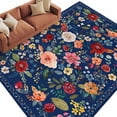 thumbnail image 2 of Navy Blue Flowers Area Rug 5x7 FT, Non Slip Bedroom Throw Carpet, Spring Vintage Floral Leaves Farmhouse Washable Soft Floor Carpet Non-Shedding Rug for Dining Room Bedside Classroom Desk, 2 of 9